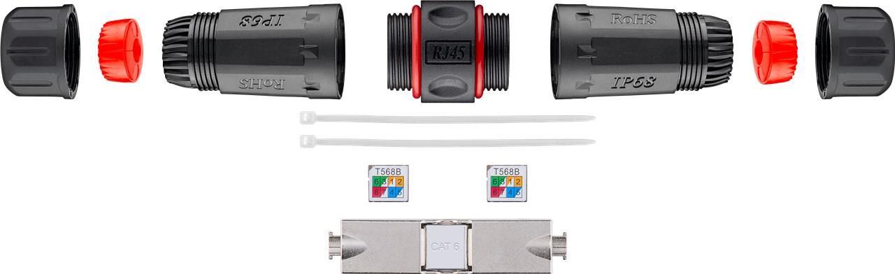 Goobay Outdoor (IP68) Netzwerkkabel-Verbinder, CAT 6 STP geschirmt, STP - staub- und wasserdicht, Klemmleiste für LSA Montage (werkzeugfrei) (44417) von Wentronic