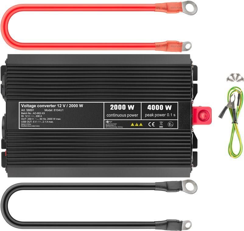 Goobay Spannungswandler 2000 W - wandelt 12 V DC in 230 V AC um (58891) von Wentronic