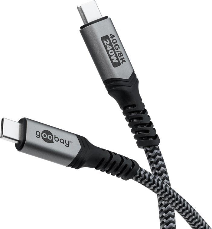 Goobay USB-C-Kabel mit Textilmantel, USB4, 240 W, 40 Gbit/s, Power Delivery, 1,5 m (74212) von Wentronic