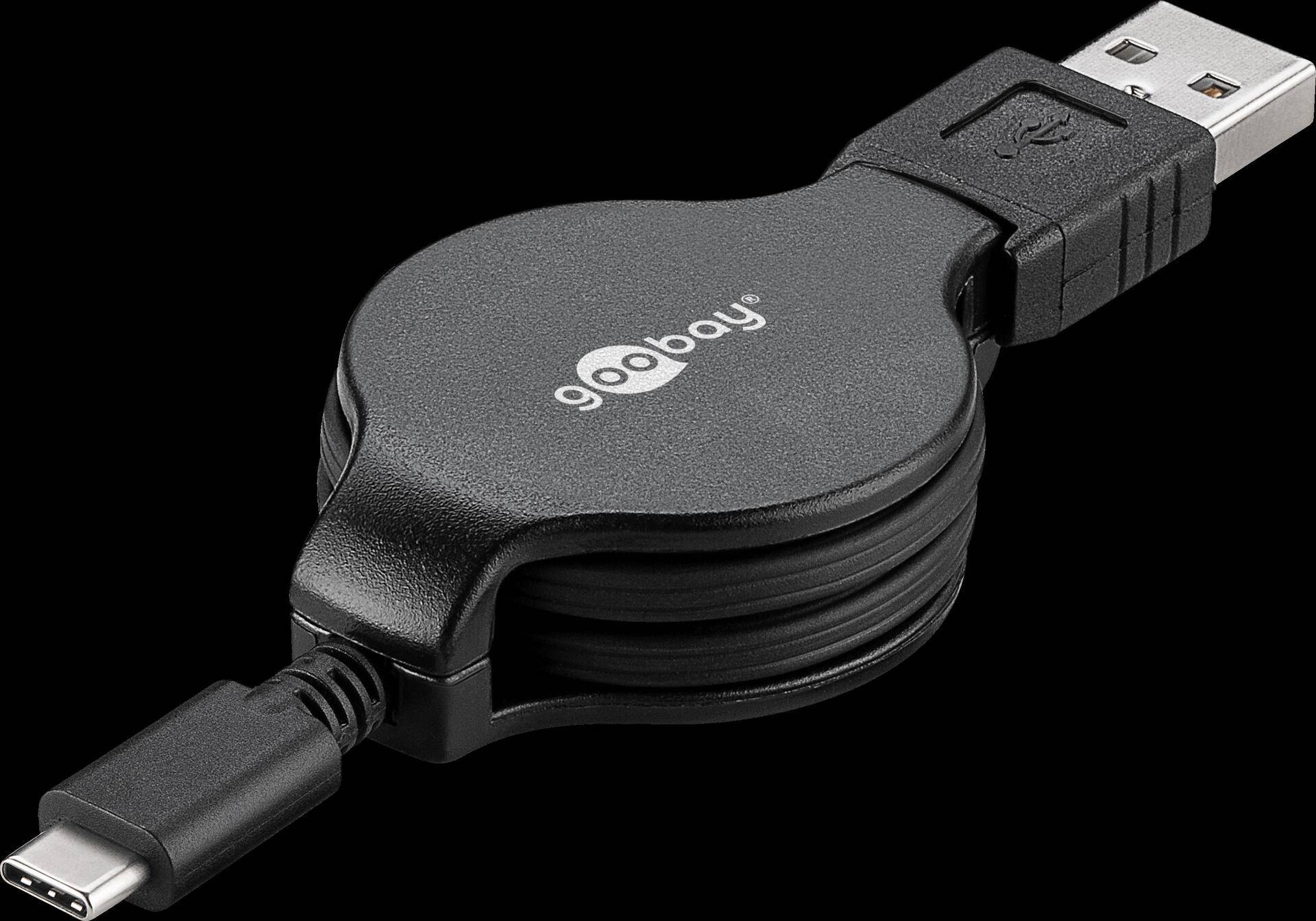 Goobay USB-C Lade- und Synchronisationskabel, ausziehbar, Schwarz, 1 m - für Geräte mit USB-C Anschluss, Schwarz (45743) von Wentronic