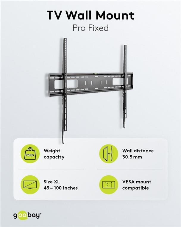 Wentronic Goobay Pro - XL - Klammer - für LCD TV (fest) - verriegelbar - Stahl - Schwarz - Bildschirmgröße: 109.2-254 cm (43-100) - Wandmontage (49892) von Wentronic