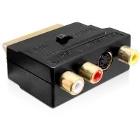 Wentronic Goobay Scart-Adapter, SCART-Stecker (21-Pin), Schwarz - Scartstecker > 3 x Cinchbuchsen + 4 pol. mini DIN-Buchse (50499) von Wentronic
