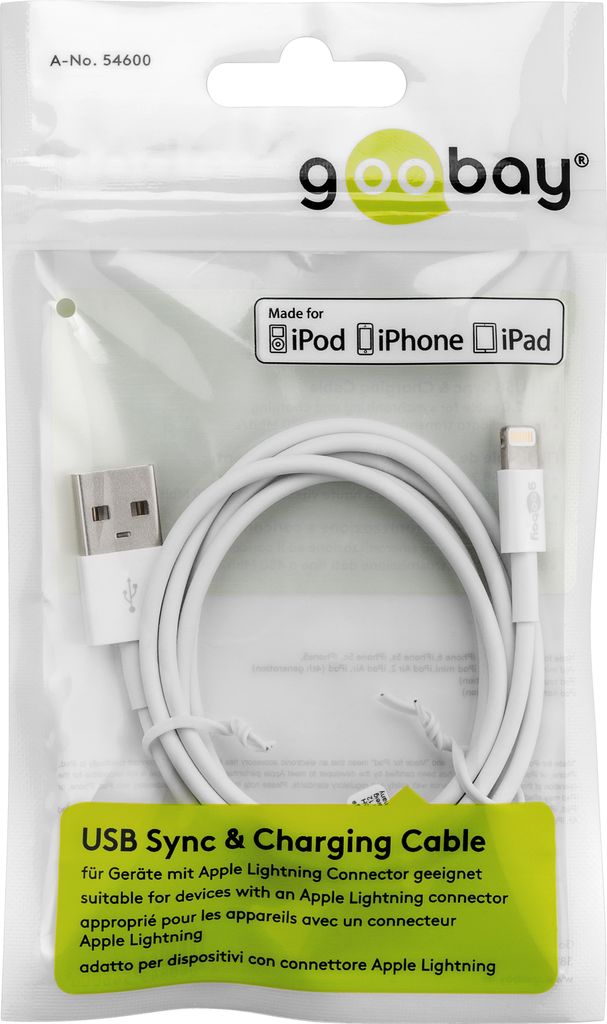 Wentronic Goobay USB Lade- und Synchronisationskabel, Weiß, 1 m - MFi Lade- und Synchronisationskabel für Apple iPhone/iPad (Weiß) (54600) von Wentronic