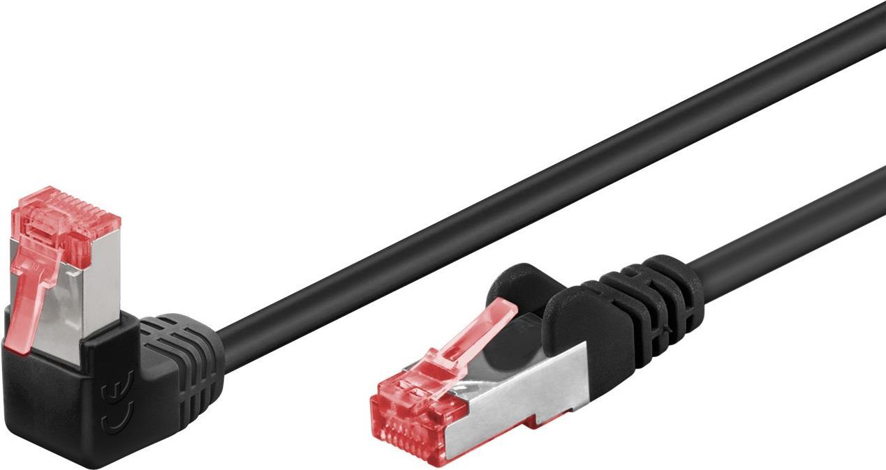 Wentronic goobay - Patch-Kabel - RJ-45 (M) gewinkelt bis RJ-45 (M) gerade - 50 cm - 6 mm - SFTP, PiMF - CAT 6 - halogenfrei, rund, hauchvergoldete Kontakte - Schwarz (51542) von Wentronic