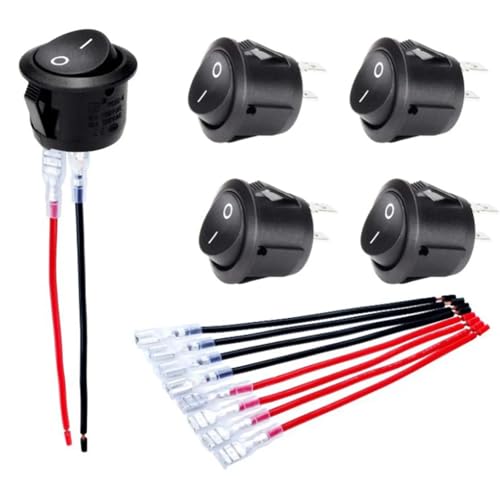 5PCS Runde Wippschalter ON-OFF, KFZ Schalter SPST Kippschalter 12V Mini Wippschalter Runder Nachrüstschalter 20MM 2 pin 6A 250V 10A 250V IP50 Für Motorrad, Limousine, Boot (mit Draht) von Wenxiaw