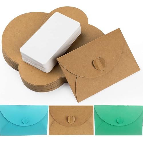 60 Stück Mini Briefumschläg Kraftpapier Umschläge 10x6cm Mini Kraftpapier Briefumschläge Umschläge Klein Umschläge Mit 100 Blanko Kartenset Für Grußkarten Dankeskarten Einladung Geburtstagskarten von Wenyue