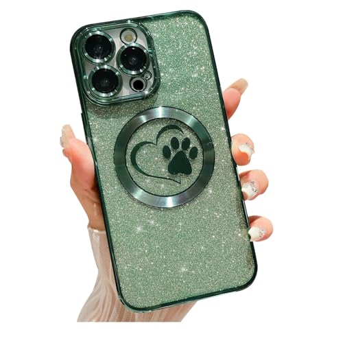 Weonmov Schutzhülle für iPhone 14 Pro Max, glitzernd, klar, Pfoten-Herz, kompatibel mit MagSafe, stark magnetisch, vollständiger Kameralinsenschutz, weich, dünn, niedlich, Grün Weonmov Schutzhülle für iPhone 14 Pro Max, glitzernd, klar, Pfoten-Herz, kompatibel mit MagSafe, stark magnetisch, vollständiger Kameralinsenschutz, weich, dünn, niedlich, Grün von Weonmov