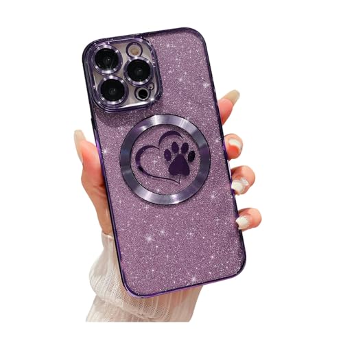 Weonmov Schutzhülle für iPhone 14 Pro Max, glitzernd, klar, Pfoten-Herz, kompatibel mit MagSafe, stark magnetisch, vollständiger Kameralinsenschutz, weich, dünn, niedlich, Violett Weonmov Schutzhülle für iPhone 14 Pro Max, glitzernd, klar, Pfoten-Herz, kompatibel mit MagSafe, stark magnetisch, vollständiger Kameralinsenschutz, weich, dünn, niedlich, Violett von Weonmov