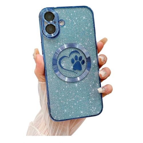 Weonmov Kompatibel mit iPhone 16 Hülle, Glitzer, klar, Pfote, Liebe, Herz, kompatibel mit MagSafe, Kameralinsenschutz, weich, dünn, magnetisch, Bling-Handyhülle, Blau Weonmov Kompatibel mit iPhone 16 Hülle, Glitzer, klar, Pfote, Liebe, Herz, kompatibel mit MagSafe, Kameralinsenschutz, weich, dünn, magnetisch, Bling-Handyhülle, Blau von Weonmov