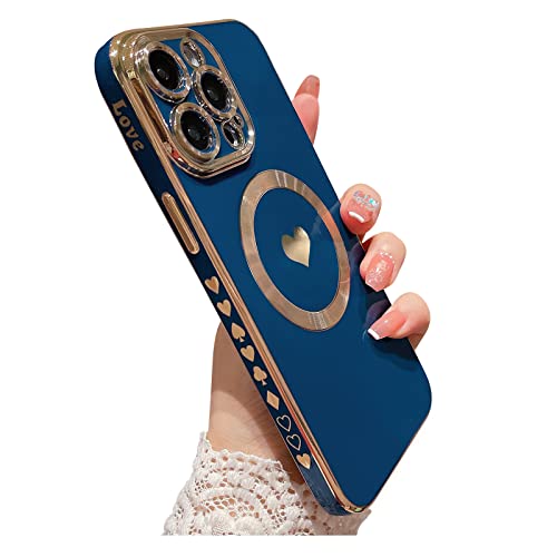 Weonmov Magnetische Hülle für iPhone 14 Pro Max Hülle für Damen und Herren [kompatibel mit MagSafe], süßes Liebesherz, weiche Rückseite, erhöhter Vollkameraobjektivschutz, Handyhülle (6,7 Zoll) – Blau von Weonmov
