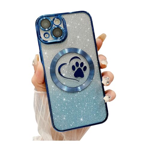 Weonmov Schutzhülle für iPhone 14, Glitzer, klar, Pfotenmotiv, Herz, kompatibel mit MagSafe, stark magnetisch, vollständiger Kameralinsenschutz, weich, dünn, niedlich, glitzernd, Blau Weonmov Schutzhülle für iPhone 14, Glitzer, klar, Pfotenmotiv, Herz, kompatibel mit MagSafe, stark magnetisch, vollständiger Kameralinsenschutz, weich, dünn, niedlich, glitzernd, Blau von Weonmov