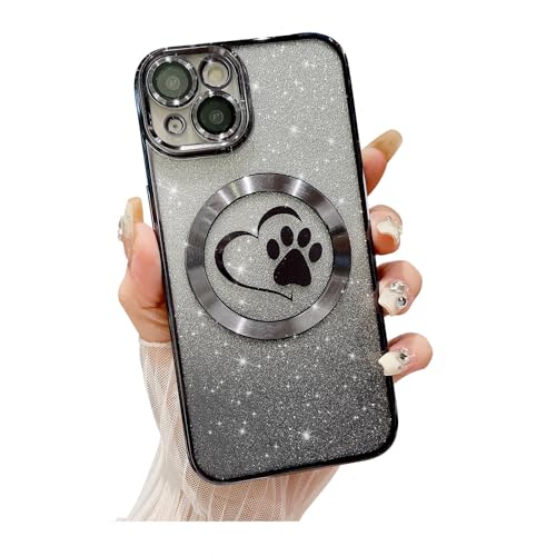 Weonmov Schutzhülle für iPhone 14, Glitzer, klar, Pfotenmotiv, Herz, kompatibel mit MagSafe, stark magnetisch, vollständiger Kameralinsenschutz, weich, dünn, niedlich, glitzernd, Schwarz Weonmov Schutzhülle für iPhone 14, Glitzer, klar, Pfotenmotiv, Herz, kompatibel mit MagSafe, stark magnetisch, vollständiger Kameralinsenschutz, weich, dünn, niedlich, glitzernd, Schwarz von Weonmov