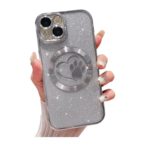 Weonmov Schutzhülle für iPhone 14, glitzernd, klar, Pfoten-Herz, kompatibel mit MagSafe, stark magnetisch, vollständiger Kameralinsenschutz, weich, dünn, niedlich, silberfarben Weonmov Schutzhülle für iPhone 14, glitzernd, klar, Pfoten-Herz, kompatibel mit MagSafe, stark magnetisch, vollständiger Kameralinsenschutz, weich, dünn, niedlich, silberfarben von Weonmov