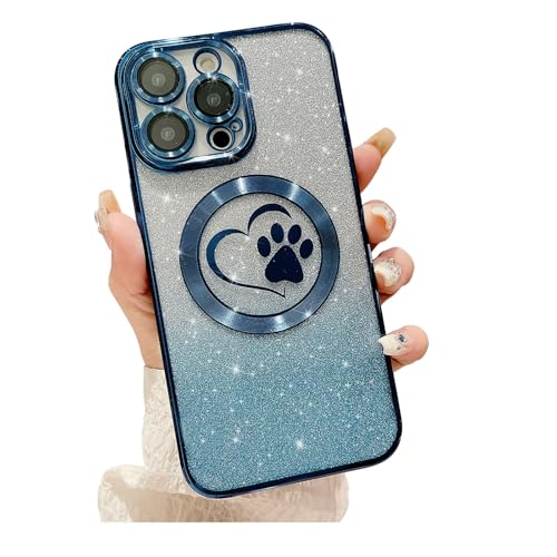 Weonmov Schutzhülle für iPhone 14 Pro, Glitzer, klar, Pfotenmotiv, Herz, kompatibel mit MagSafe, stark magnetisch, vollständiger Kameralinsenschutz, weich, dünn, niedlich, glitzernd, Blau Weonmov Schutzhülle für iPhone 14 Pro, Glitzer, klar, Pfotenmotiv, Herz, kompatibel mit MagSafe, stark magnetisch, vollständiger Kameralinsenschutz, weich, dünn, niedlich, glitzernd, Blau von Weonmov