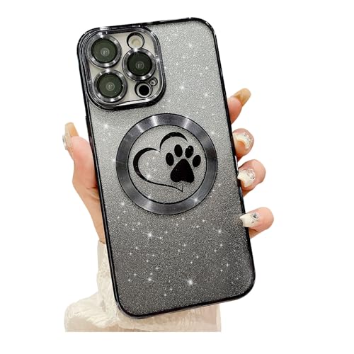 Weonmov Schutzhülle für iPhone 14 Pro, Glitzer, klar, Pfotenmotiv, Herz, kompatibel mit MagSafe, stark magnetisch, vollständiger Kameralinsenschutz, weich, dünn, niedlich, glitzernd, Schwarz Weonmov Schutzhülle für iPhone 14 Pro, Glitzer, klar, Pfotenmotiv, Herz, kompatibel mit MagSafe, stark magnetisch, vollständiger Kameralinsenschutz, weich, dünn, niedlich, glitzernd, Schwarz von Weonmov