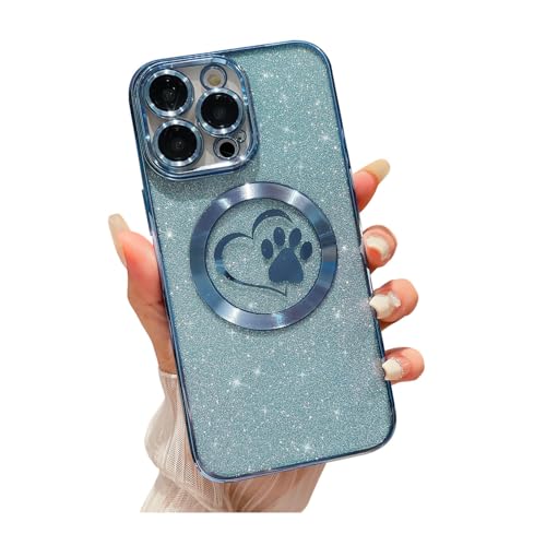 Weonmov Schutzhülle für iPhone 14 Pro Max, Glitzer, klar, Pfoten-Herz, kompatibel mit MagSafe, stark magnetisch, vollständiger Kameralinsenschutz, weich, dünn, niedlich, Hellblau Weonmov Schutzhülle für iPhone 14 Pro Max, Glitzer, klar, Pfoten-Herz, kompatibel mit MagSafe, stark magnetisch, vollständiger Kameralinsenschutz, weich, dünn, niedlich, Hellblau von Weonmov
