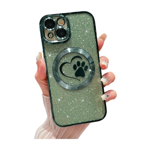 Weonmov Schutzhülle für iPhone 15, glitzernd, klar, Pfoten-Herz, kompatibel mit MagSafe, stark magnetisch, vollständiger Kameralinsenschutz, weich, dünn, niedlich, Grün Weonmov Schutzhülle für iPhone 15, glitzernd, klar, Pfoten-Herz, kompatibel mit MagSafe, stark magnetisch, vollständiger Kameralinsenschutz, weich, dünn, niedlich, Grün von Weonmov