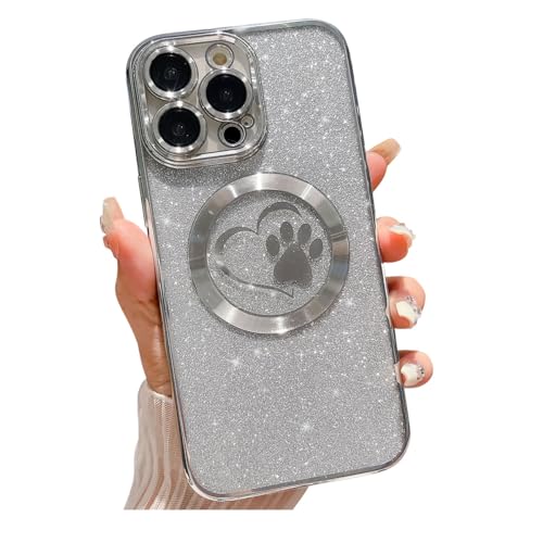 Weonmov Schutzhülle für iPhone 15 Pro, glitzernd, klar, Pfoten-Herz, kompatibel mit MagSafe, stark magnetisch, vollständiger Kameralinsenschutz, weich, dünn, niedlich, silberfarben Weonmov Schutzhülle für iPhone 15 Pro, glitzernd, klar, Pfoten-Herz, kompatibel mit MagSafe, stark magnetisch, vollständiger Kameralinsenschutz, weich, dünn, niedlich, silberfarben von Weonmov