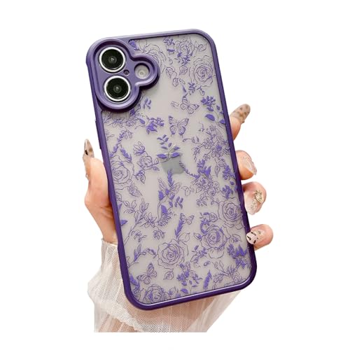 Weonmov Schutzhülle für iPhone 16, Blumen, Schmetterling, schmal, hart, Polycarbonat, mattiert, stoßfest, Fallschutz, durchscheinend, matt, florale Handyhülle für Damen und Mädchen, 15,5 cm (6,1 Zoll Weonmov Schutzhülle für iPhone 16, Blumen, Schmetterling, schmal, hart, Polycarbonat, mattiert, stoßfest, Fallschutz, durchscheinend, matt, florale Handyhülle für Damen und Mädchen, 15,5 cm (6,1 Zoll von Weonmov