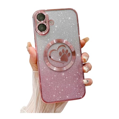 Weonmov Schutzhülle für iPhone 16, Glitzer, klar, Pfoten-Herz, kompatibel mit MagSafe, vollständiger Kameralinsenschutz, weich, dünn, niedlicher Farbverlauf, Bling magnetische Handyhülle, Rosa Weonmov Schutzhülle für iPhone 16, Glitzer, klar, Pfoten-Herz, kompatibel mit MagSafe, vollständiger Kameralinsenschutz, weich, dünn, niedlicher Farbverlauf, Bling magnetische Handyhülle, Rosa von Weonmov