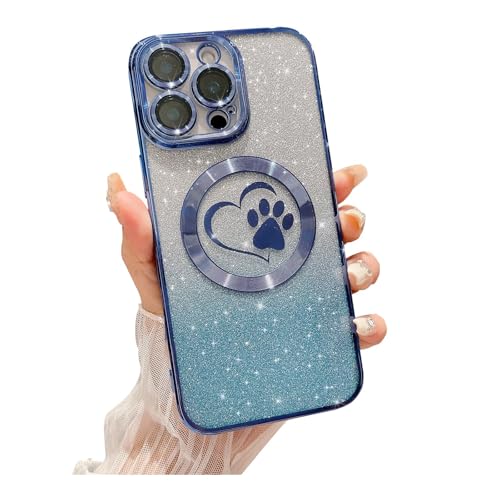 Weonmov Schutzhülle für iPhone 16 Pro, Glitzer, klar, Pfotenmotiv, Herz, kompatibel mit MagSafe, stark magnetisch, vollständiger Kameralinsenschutz, weich, dünn, niedlich, glitzernd, Blau Weonmov Schutzhülle für iPhone 16 Pro, Glitzer, klar, Pfotenmotiv, Herz, kompatibel mit MagSafe, stark magnetisch, vollständiger Kameralinsenschutz, weich, dünn, niedlich, glitzernd, Blau von Weonmov
