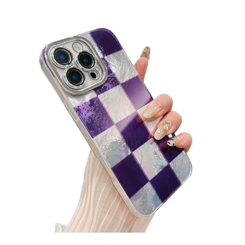 Weonmov Schutzhülle für iPhone 16 Pro, Glitzergitter, Schachbrettmuster für Damen und Mädchen, vollständiger Kameralinsenschutz, harte PC-Abdeckung, weiches TPU, stoßfest, 16 cm (6,3 Zoll), Lila von Weonmov