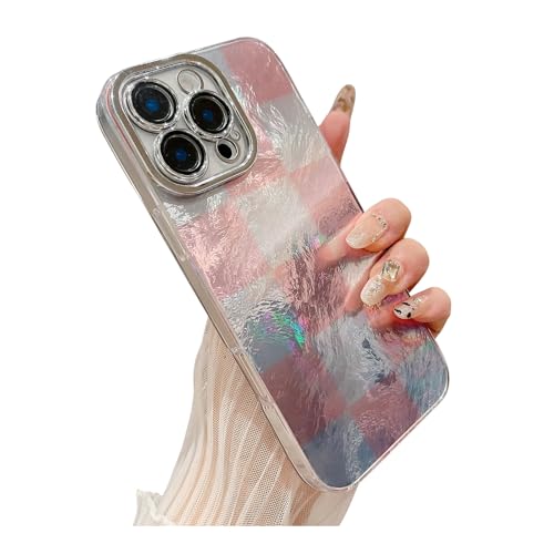 Weonmov Schutzhülle für iPhone 16 Pro, Glitzergitter, Schachbrettmuster für Damen und Mädchen, vollständiger Kameralinsenschutz, harte PC-Abdeckung, weiches TPU, stoßfest, 16 cm (6,3 Zoll), Rosa von Weonmov