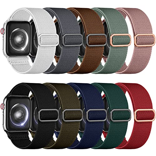 Wepro 10 Pack Dehnbare Solo Loop kompatibel mit Apple Watch Armband 38mm 40mm 41mm, elastisches einstellbares weiches Nylon Ersatzarmband für iWatch SE/9/8/7/6/5/4/3/2/1/Ultra/Ultra 2, Gruppe B Farbe von Wepro