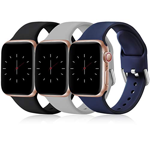 Wepro 3 Stück Armband Kompatibel mit Apple Watch Armband 42mm 44mm 45mm 49mm Damen Männer, Weiche Silikon Armband für iWatch Series 9 8 7 6 5 4 3 2 1 SE Ultra, Schwarz/Grau/Blau von Wepro