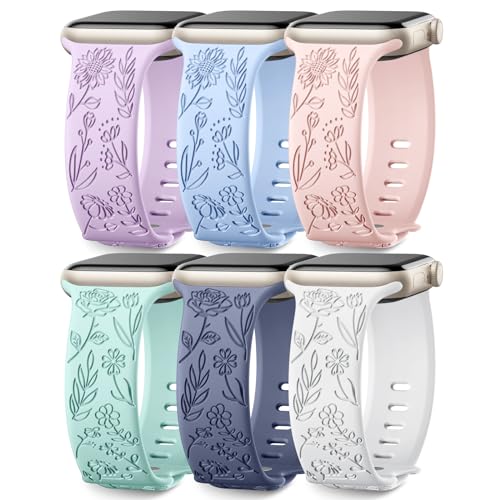 Wepro 6 Stück Floral Armband Kompatibel mit Apple Watch Armband 42mm 44mm 45mm 49mm, Weiches Silikon Niedliches Muster Sport Armband für iWatch Armband Series 9 8 7 6 5 4 3 2 1 SE Ultra, Set B von Wepro