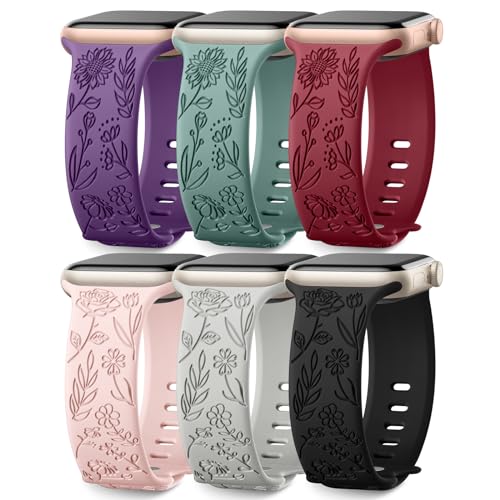 Wepro 6 Stück Floral Armband Kompatibel mit Apple Watch Armband 42mm 44mm 45mm 49mm, Weiches Silikon Niedliches Muster Sport Armband für iWatch Armband Series 9 8 7 6 5 4 3 2 1 SE Ultra, Set C von Wepro