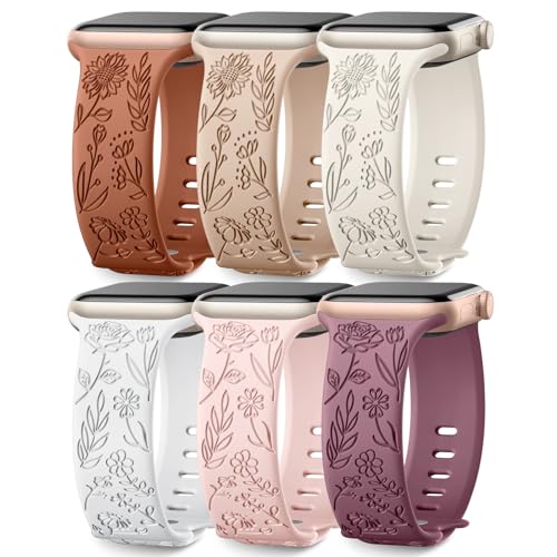 Wepro 6 Stück Floral Armband Kompatibel mit Apple Watch Armband 42mm 44mm 45mm 49mm, Weiches Silikon Niedliches Muster Sport Armband für iWatch Armband Series 9 8 7 6 5 4 3 2 1 SE Ultra, Set D von Wepro