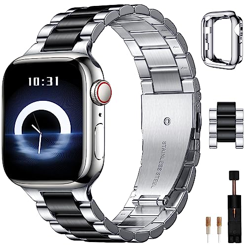 Wepro Armband Kompatibel mit Apple Watch Armband 41mm 40mm 38mm, Metall Edelstahl Watch Ersatzband für Apple Watch SE/9/8/7/6/5/4/3/2/1/Ultra/Ultra 2, mit TPU Schutzhülle Case, Schwarz und Silber von Wepro