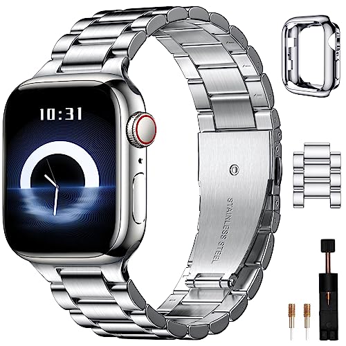 Wepro Armband Kompatibel mit Apple Watch Armband 41mm 40mm 38mm, Metall Edelstahl Watch Ersatzband für Apple Watch SE/9/8/7/6/5/4/3/2/1/Ultra/Ultra 2, mit TPU Schutzhülle Case, Silber von Wepro