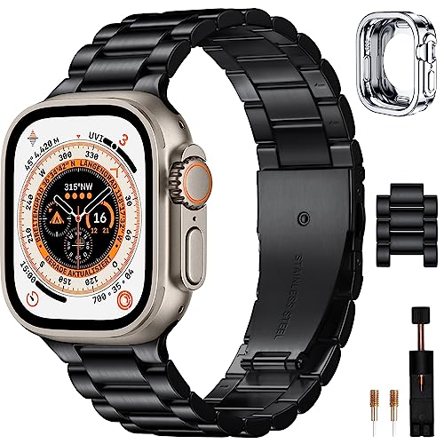 Wepro Armband Kompatibel mit Apple Watch Armband 49mm, Metall Edelstahl Watch Ersatzband für Apple Watch SE/9/8/7/6/5/4/3/2/1/Ultra/Ultra 2, mit TPU Schutzhülle Case, Schwarz von Wepro