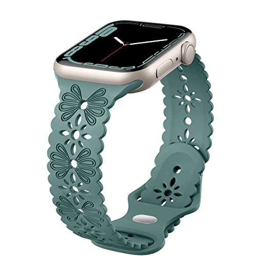 Wepro Band Kompatibel mit Apple Watch Armband 38mm/40mm/41mm/42mm/44mm/45mm Damen, Weiche Silikon Blumenform schlanke Armband für Apple Watch SE/iWatch Series 8 7 6 5 4 3 2, 42mm/44mm/45mm, Grün von Wepro