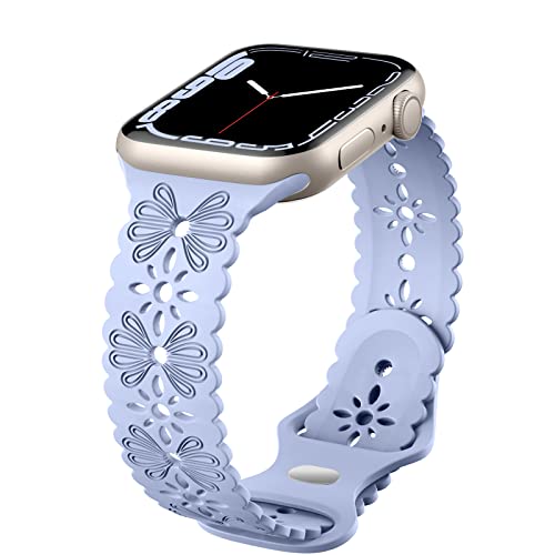 Wepro Band Kompatibel mit Apple Watch Armband 38mm/40mm/41mm/42mm/44mm/45mm Damen, Weiche Silikon Blumenform schlanke Armband für Apple Watch SE/iWatch Series 8 7 6 5 4 3 2, 42mm/44mm/45mm, Hellblau von Wepro