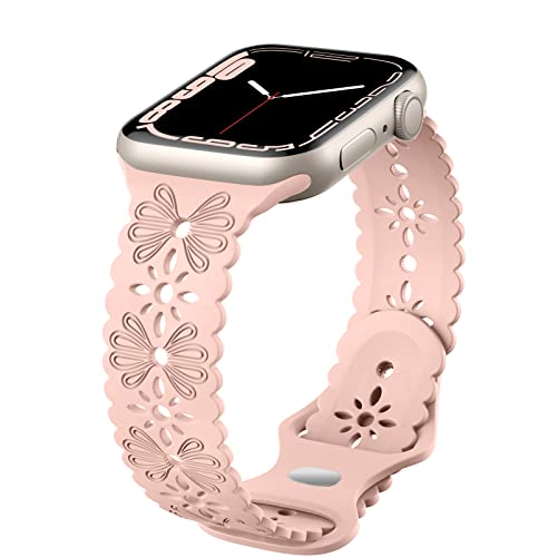 Wepro Band Kompatibel mit Apple Watch Armband 38mm/40mm/41mm/42mm/44mm/45mm Damen, Weiche Silikon Blumenform schlanke Armband für Apple Watch SE/iWatch Series 8 7 6 5 4 3 2, 42mm/44mm/45mm, Rosa von Wepro