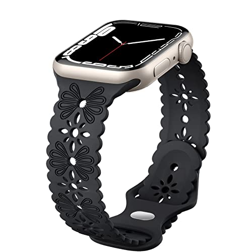 Wepro Band Kompatibel mit Apple Watch Armband 38mm/40mm/41mm/42mm/44mm/45mm Damen, Weiche Silikon Blumenform schlanke Armband für Apple Watch SE/iWatch Series 8 7 6 5 4 3 2, 42mm/44mm/45mm, Schwarz von Wepro