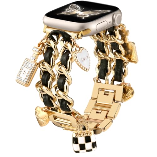 Wepro Elegante Armband Kompatibel mit Apple Watch Armband 44mm 45mm 46mm 42mm(Series 3/2/1), Verstellbare Kette Link Uhrband mit Luxus Ersatz Zubehör für iWatch Bands Series 10 9 8 7 6 5 4 3 2 1 SE von Wepro