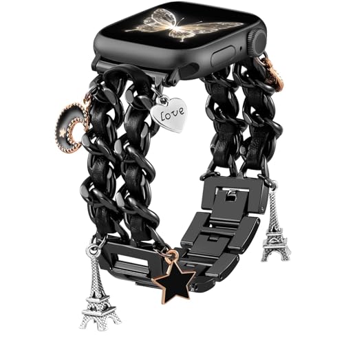 Wepro Elegante Armband Kompatibel mit Apple Watch Armband 44mm 45mm 46mm 42mm(Series 3/2/1), Verstellbare Kette Link Uhrband mit Luxus Ersatz Zubehör für iWatch Bands Series 10 9 8 7 6 5 4 3 2 1 SE von Wepro