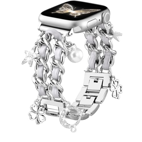 Wepro Elegante Kompatibel mit Apple Watch Armband 40mm 38mm 41mm 42mm(Series 10), Verstellbare Kette Link Uhrband mit Luxus Ersatz Zubehör für iWatch Armband Series 10 9 8 7 6 5 4 3 2 1 SE von Wepro
