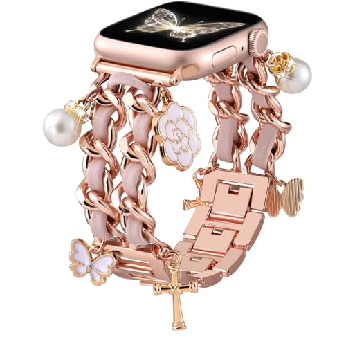 Wepro Elegante Kompatibel mit Apple Watch Armband 40mm 38mm 41mm 42mm(Series 10), Verstellbare Kette Link Uhrband mit Luxus Ersatz Zubehör für iWatch Armband Series 10 9 8 7 6 5 4 3 2 1 SE von Wepro