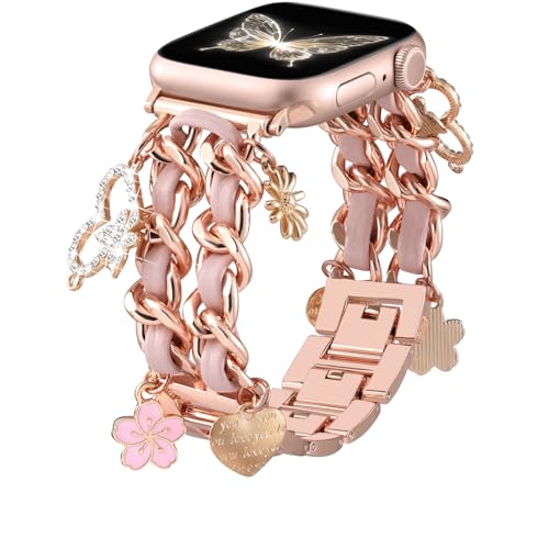 Wepro Elegante Kompatibel mit Apple Watch Armband 40mm 38mm 41mm 42mm(Series 10), Verstellbare Kette Link Uhrband mit Luxus Ersatz Zubehör für iWatch Armband Series 10 9 8 7 6 5 4 3 2 1 SE von Wepro