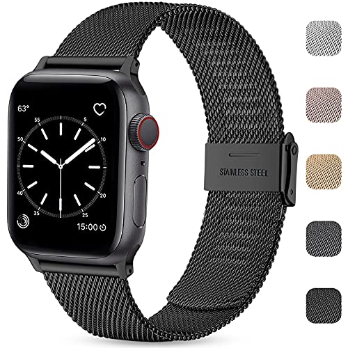 Wepro Ersatzarmband Kompatibel mit Apple Watch Armband 41mm 40mm 38mm für Damen/Herren, Mesh Geschäft Metall Uhrenarmband für Apple Watch SE/SE 2/Ultra/Ultra 2/Series 9 8 7 6 5 4 3 2 1, Schwarz von Wepro