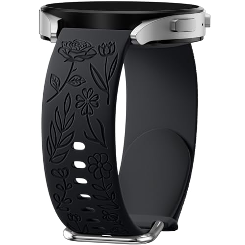 Wepro Floral Gravierte Armband Kompatibel mit Samsung Galaxy Watch 6 Armband/Watch 5/Galaxy Watch 4 Armband 40mm 44mm, Silikon 20mm Armband für Galaxy Watch Active 2/Watch 3 41mm/Watch 5 Pro, Schwarz von Wepro