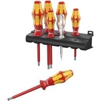 Wera Schraubendrehersatz VDE, 7-teilig, 160i/7 Serie Kraftform Plus 100 VDE (4 Schlitz- + 2 Kreuzschlitz-Schraubendreher) plus Spannungsprüfer einpolig Typ 247 (006147) von Wera