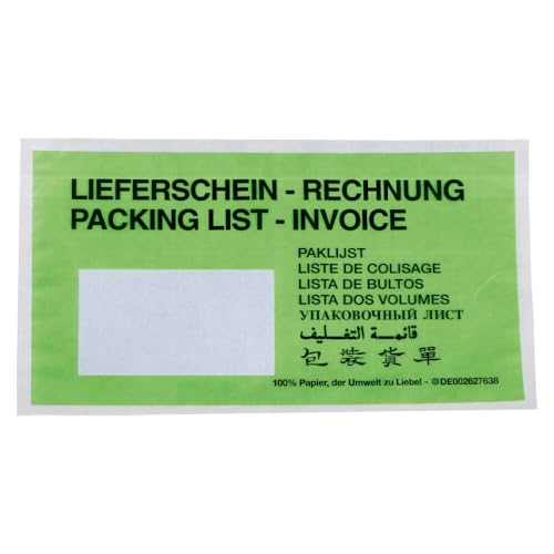Lieferscheintaschen DIN lang mit Druck aus Papier grün selbstklebend 240 x 131 mm, 1000 Stück von Wertpack