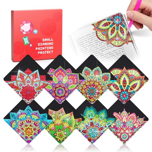 8 DIY Diamond Art Lesezeichen Kits - Kreative Ecke Lesezeichen mit Strass Edelsteinen Handgemachtes Lesezubehör für Erwachsene & Bastelliebhaber von Werwing
