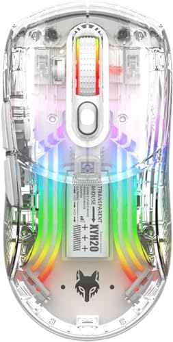 Werwing Kabellose Maus, 2,4 G und Bluetooth, transparent, Dual-Modus, Gaming-Maus mit RGB-Hintergrundbeleuchtung, wiederaufladbar, ergonomisch, leise, für PC, Laptop, Tablet (weiß) von Werwing